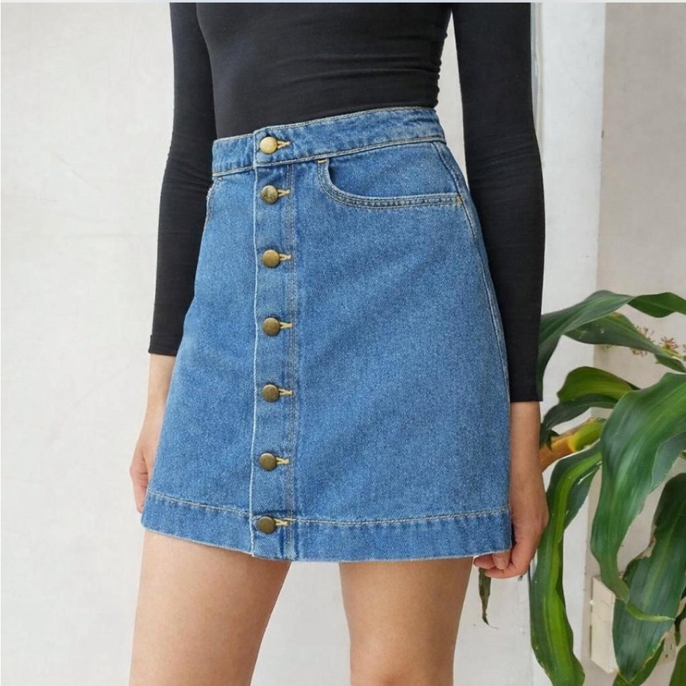 American Apparel Blue Button-Front Denim Mini Skirt